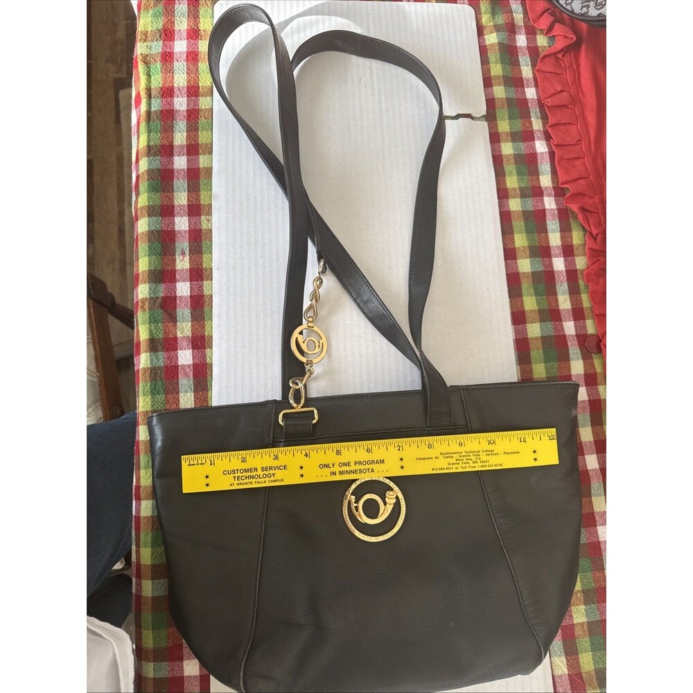 Flavi Vismano Black Italian Leather Handbag With Gold Tone Accents Medium Soft